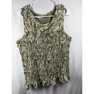 Maurices XLOlive Green Floral Smocked Tank Top Boho Sleeveless Ruffle Hem Blouse